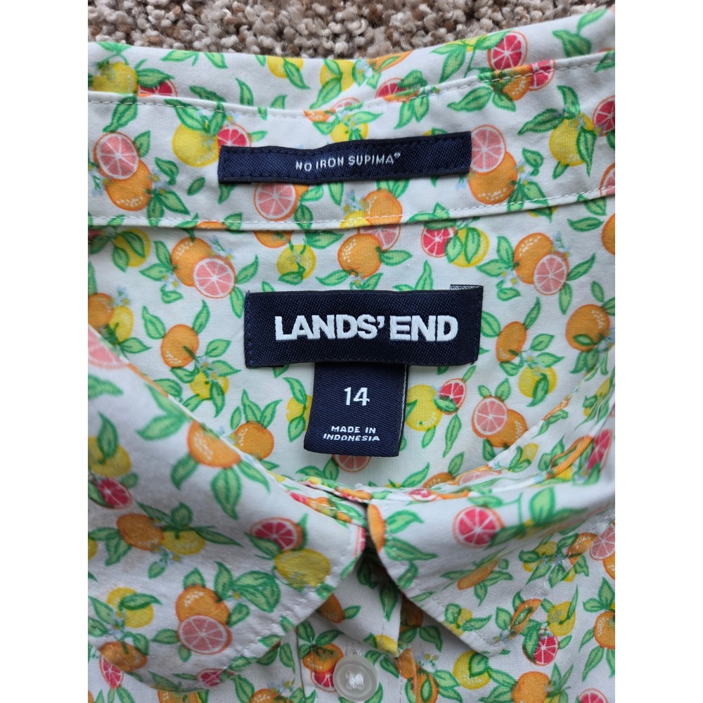 Lands End Women's 14 L Button Up Collared Blouse Sleeveless Summer Spring EUC - Picture 3 of 6
